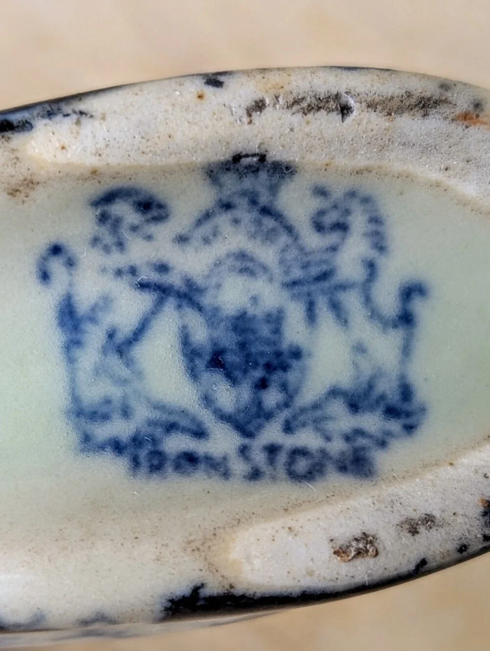 Vintage Ironstone Blue & White Chintz Floral Chinoiserie Mini Boot Vase Stamped
